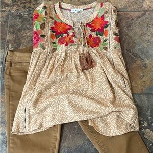 THML Cream Embellished Tie Front Blouse